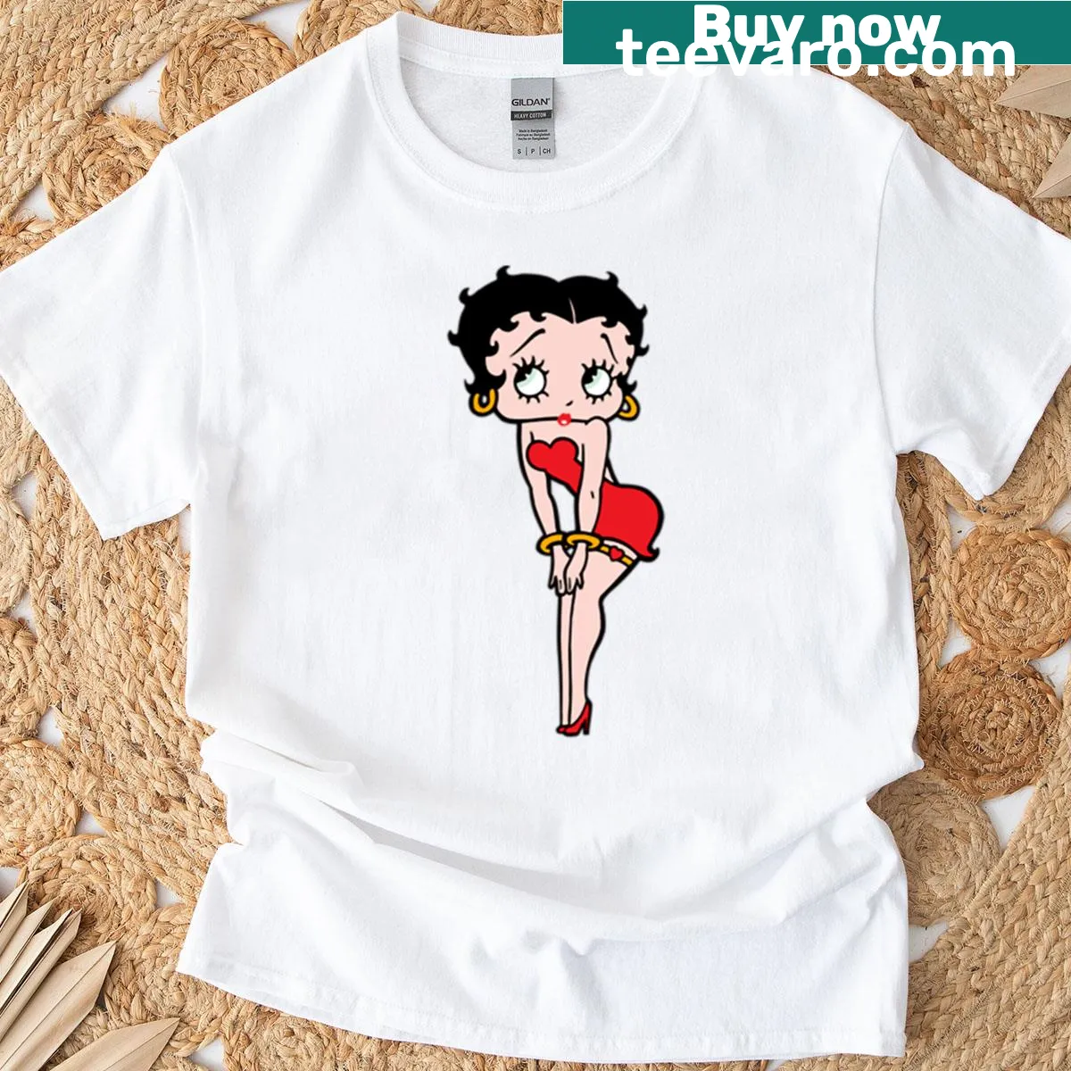 Vintage-inspired humorous Betty Red t-shirt for women. — on a men's t-shirt