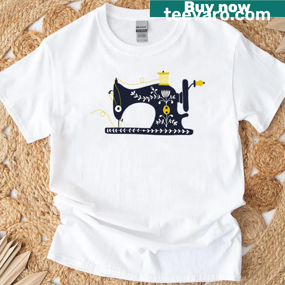 Vintage sewing machine graphic on a casual t-shirt — on a men's t-shirt
