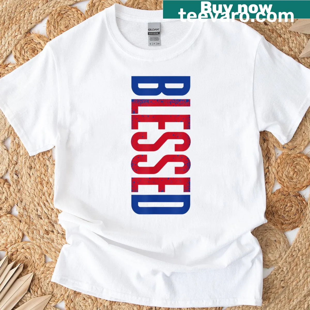 Streetwear tee with Blessed Drip text for urban fashion — on a men's t-shirt