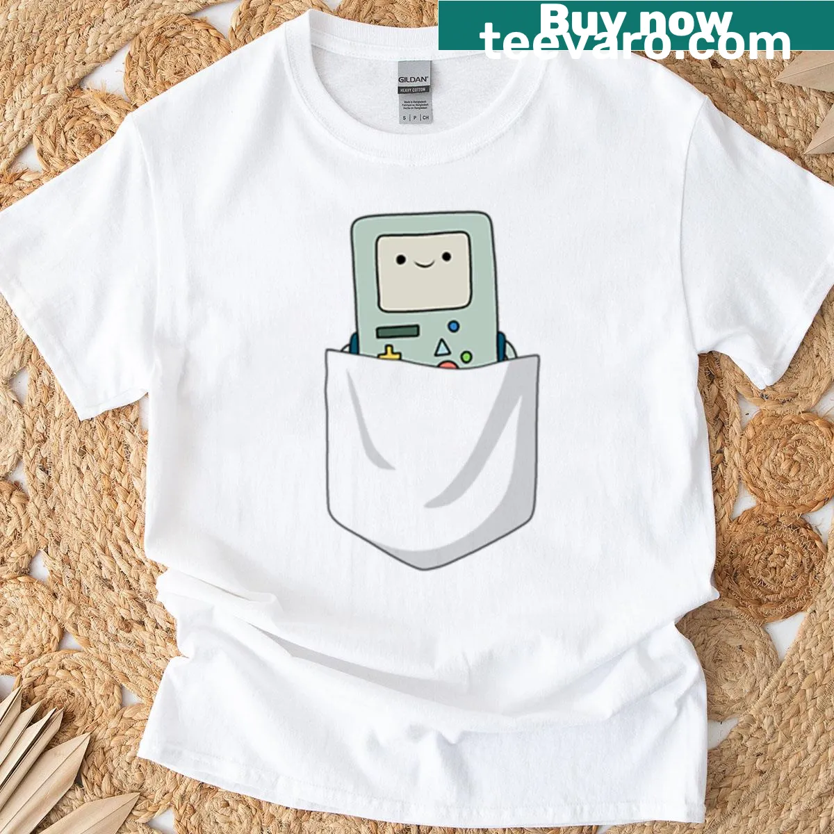 T-shirt featuring a character in a pocket design. — on a men's t-shirt