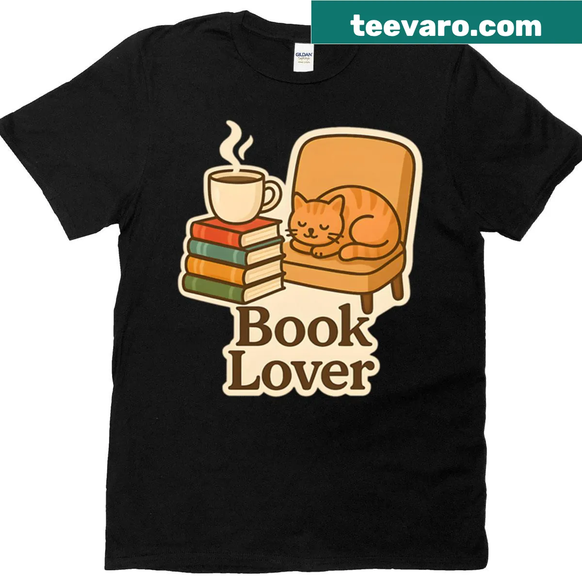 Illustration of a cozy nook with books on a book lover-themed t-shirt — on a men's t-shirt