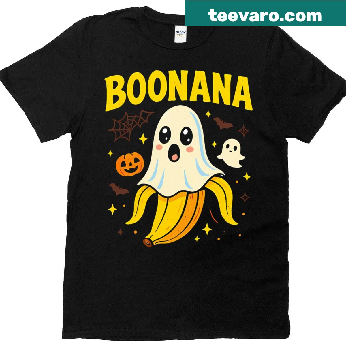 Cute ghost banana cartoon design for Halloween t-shirt — on a men's t-shirt