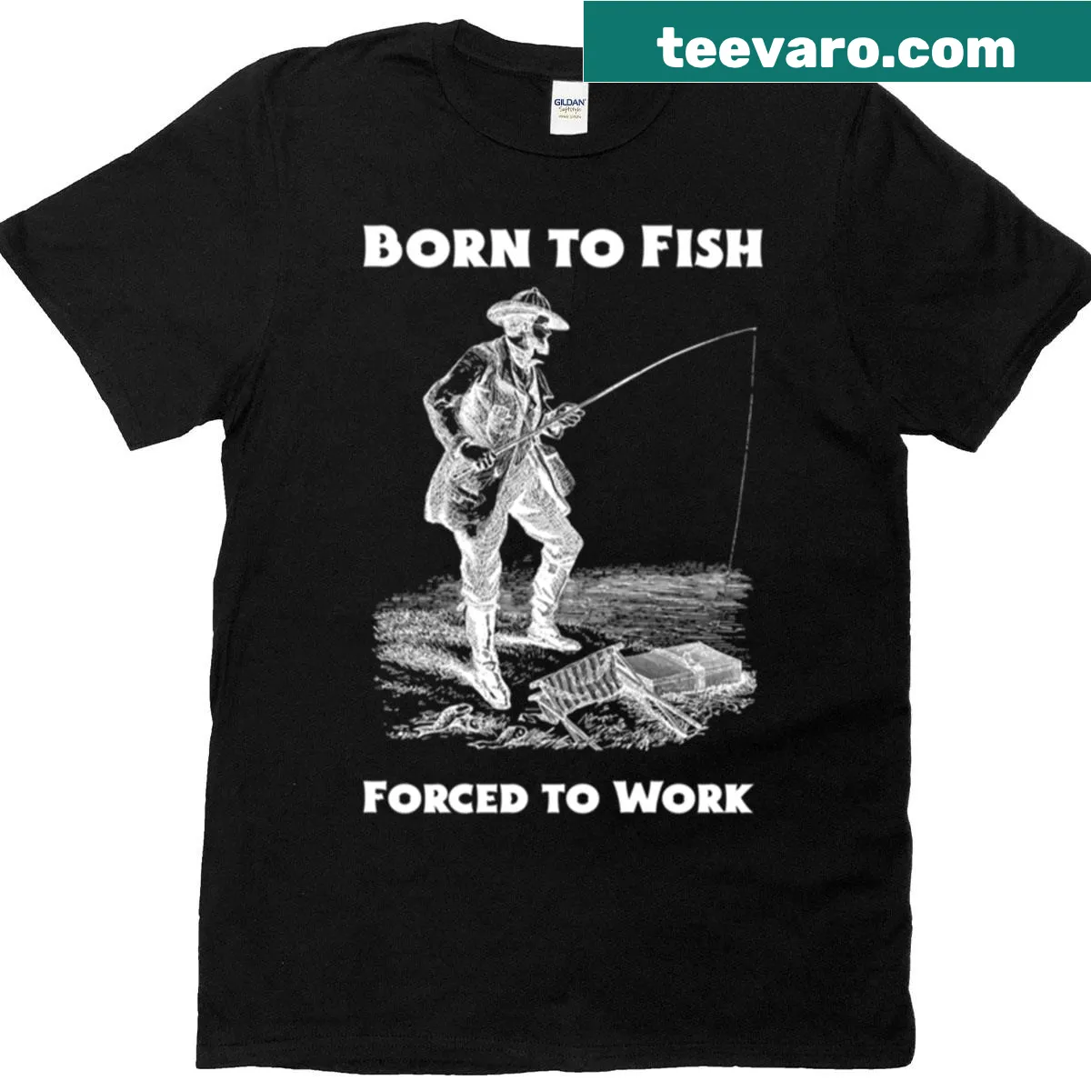 Humorous fishing T-shirt with bold text — on a men's t-shirt