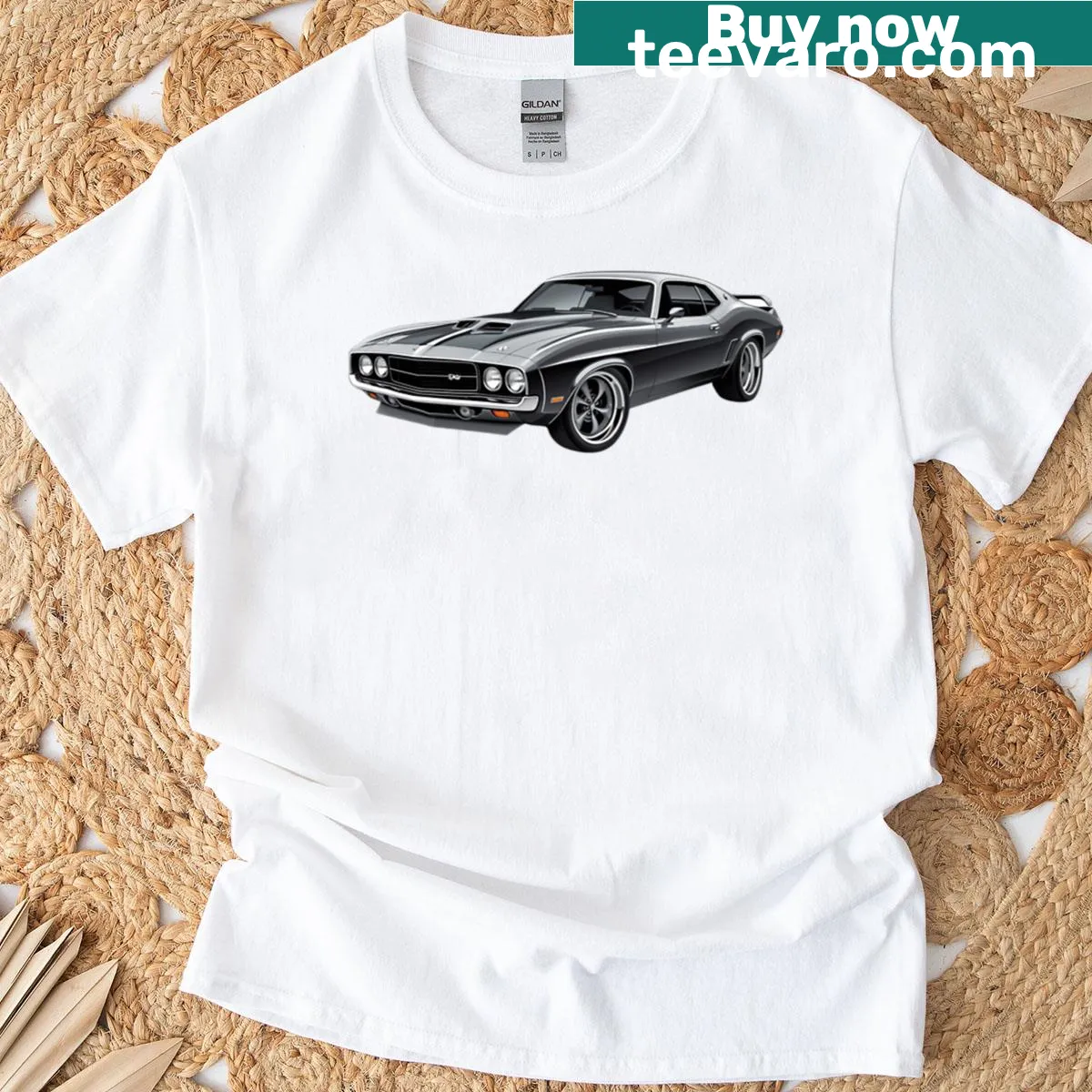 Front view illustration of a classic car on a t-shirt — on a men's t-shirt