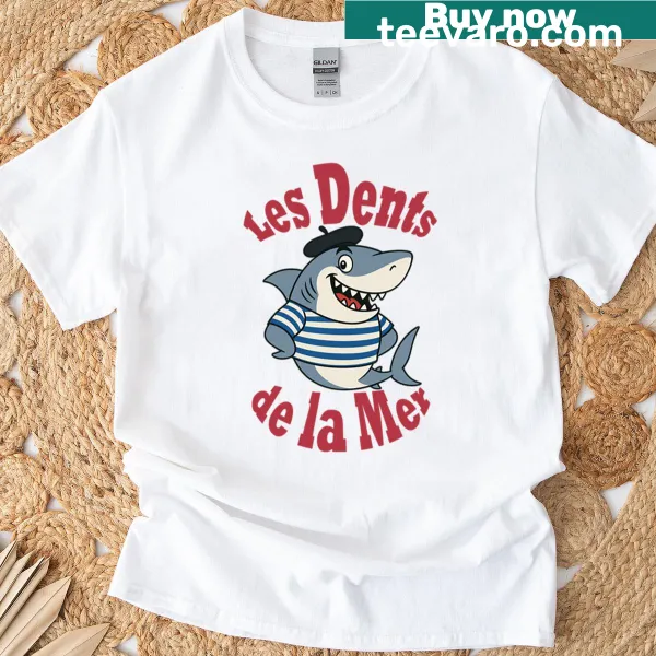 Cartoon shark design on a playful T-shirt for kids.