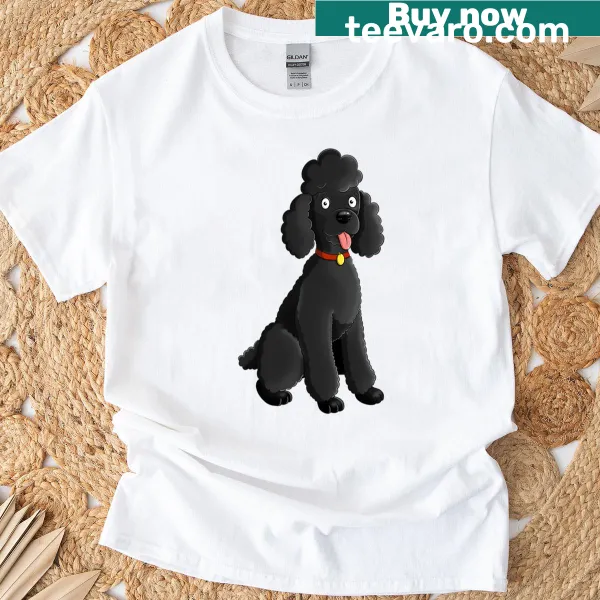 Cartoon poodle t-shirt featuring a playful design of a poodle.