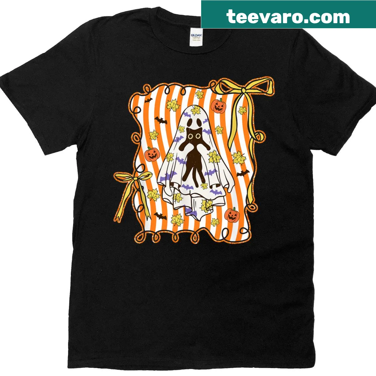 Cute cat ghost design for Halloween on a T-shirt — on a men's t-shirt