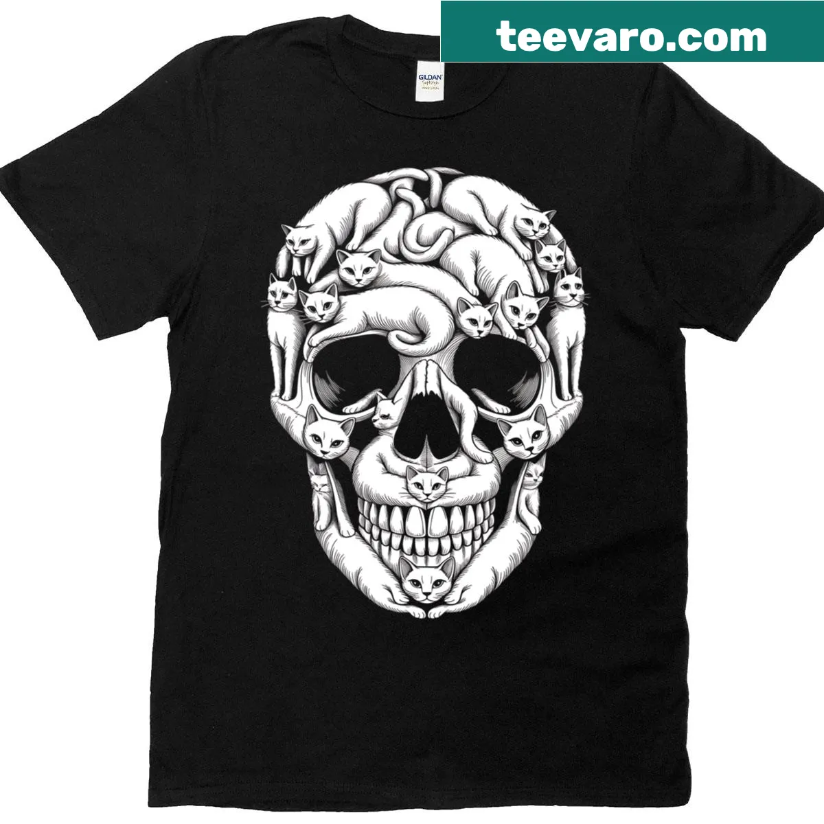 Gothic Cat Skull Kitty Skeleton t-shirt with edgy design — on a men's t-shirt