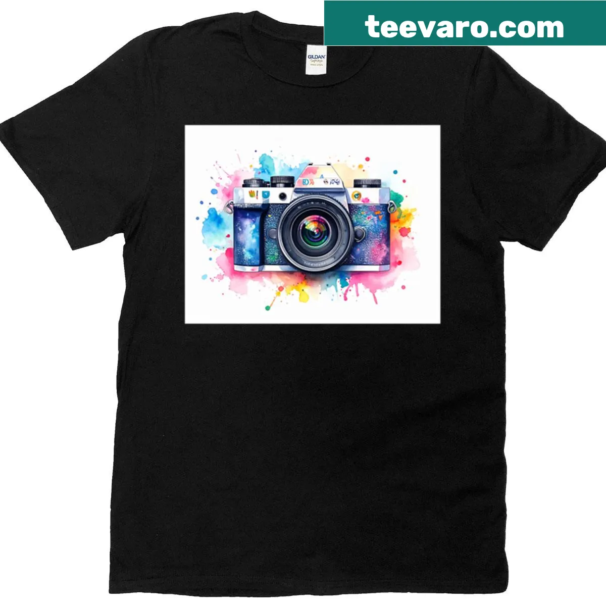 Watercolor camera design celebrating photography on a T-shirt — on a men's t-shirt