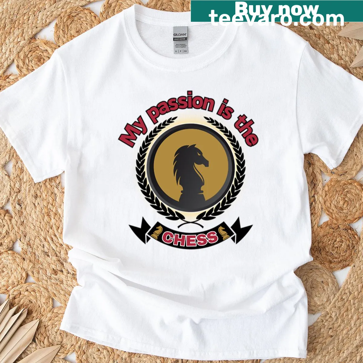 Chess-themed T-shirt with 'Knight Power' graphic — on a men's t-shirt