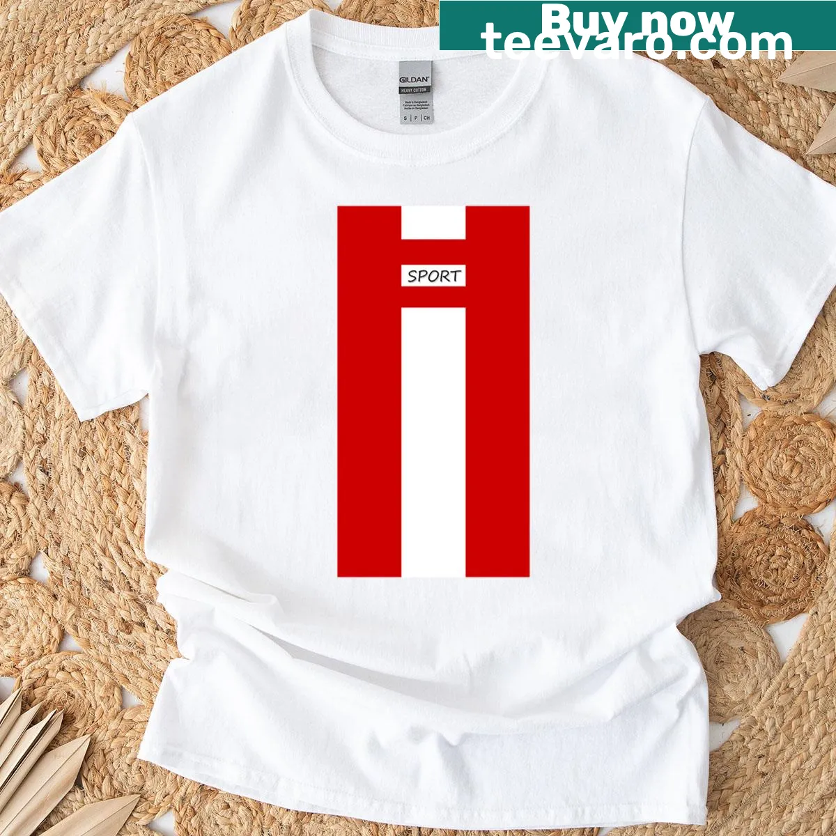 Bold typography dedicated to sports on an oversized T-shirt — on a men's t-shirt