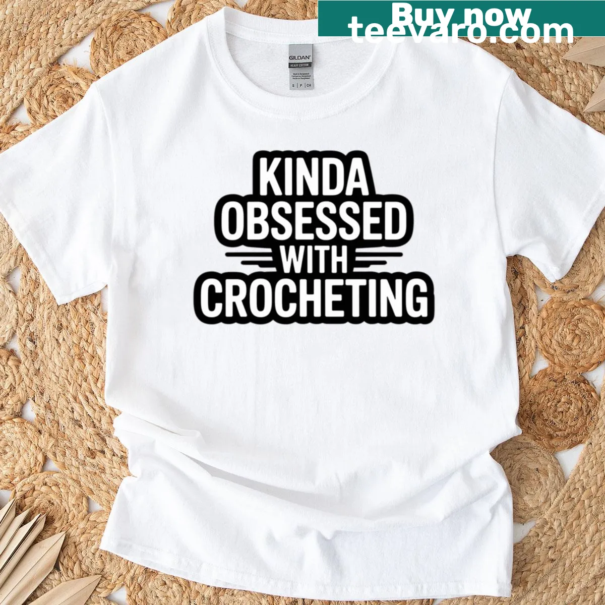 Funny crochet quote T-shirt with playful typography — on a men's t-shirt