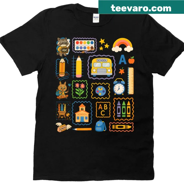 Cute school supplies graphic T-shirt for teachers