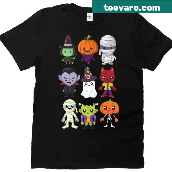 Cartoon Halloween characters design on a cute premium t-shirt