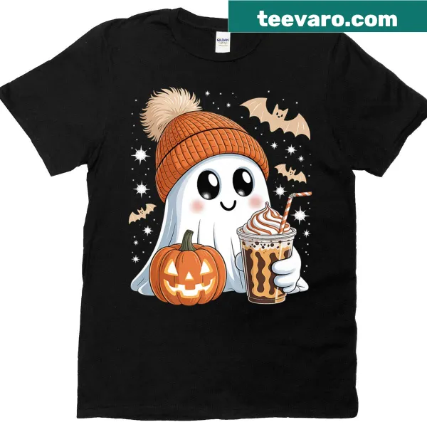 Cute ghost enjoying a pumpkin drink