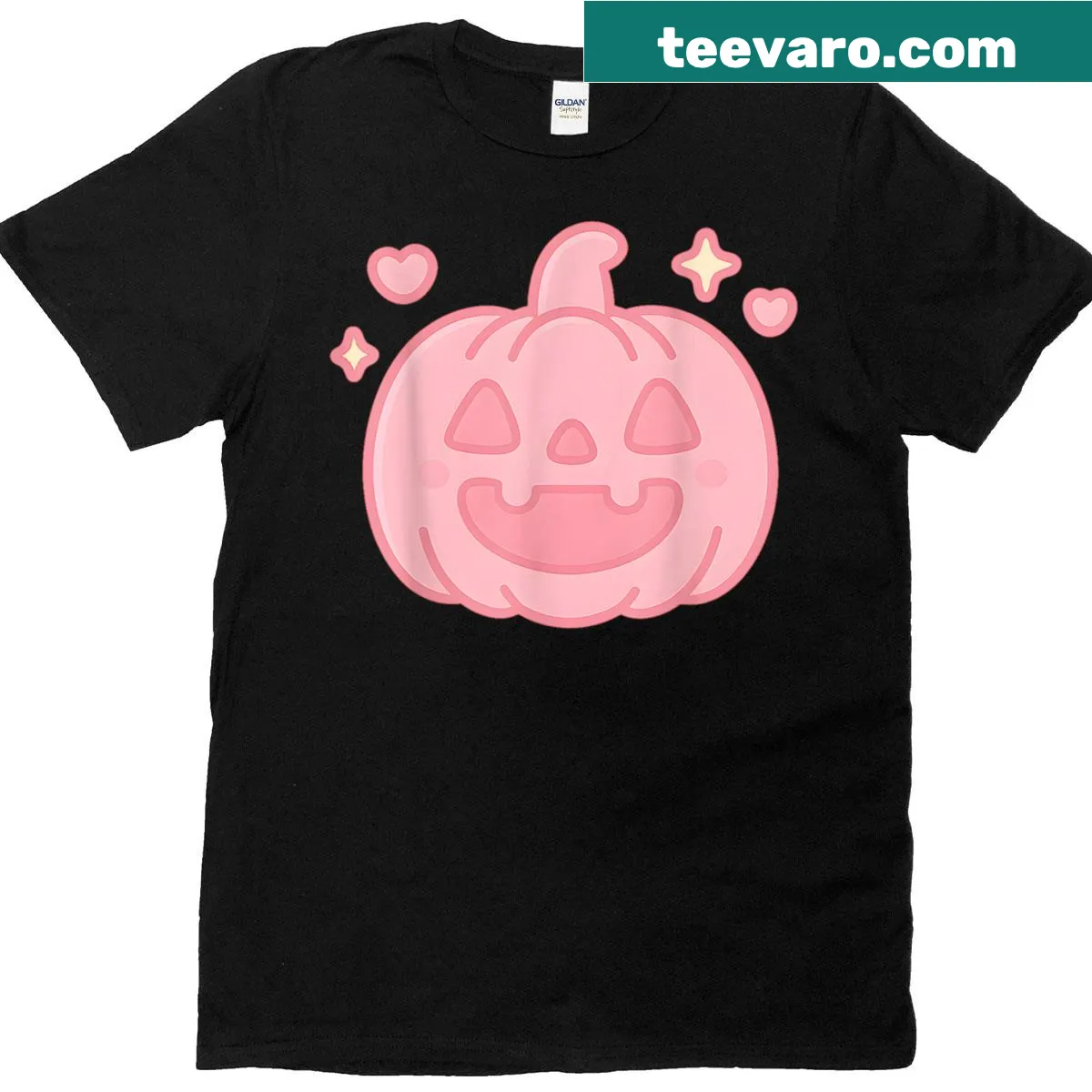 Kawaii pumpkin graphic t-shirt for Halloween — on a men's t-shirt