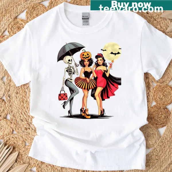Cute spooky Halloween illustrations on a T-shirt for women and girls