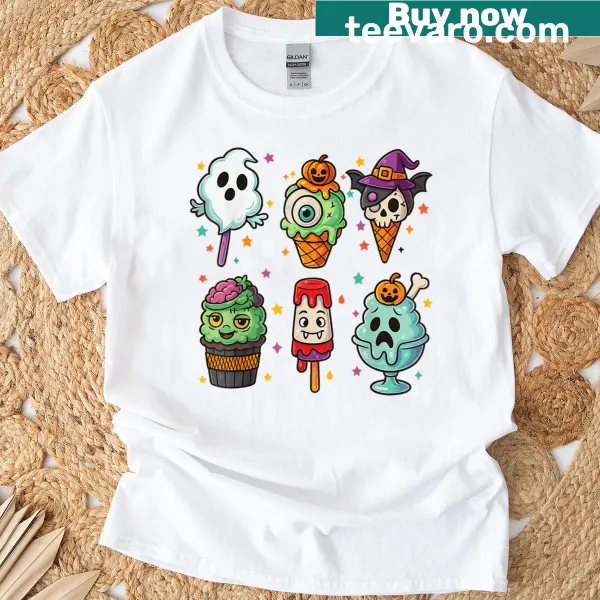 Kawaii Halloween t-shirt with candy and dessert illustrations