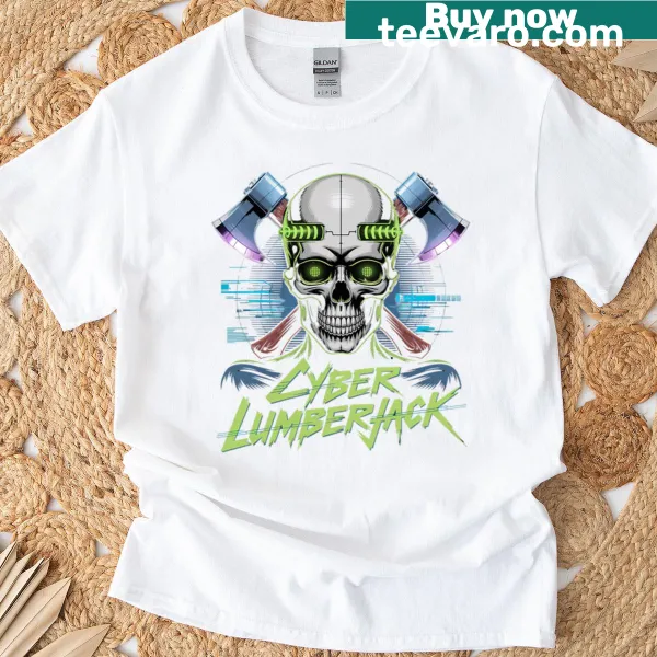 Skull t-shirt featuring lumberjack elements and cyber design