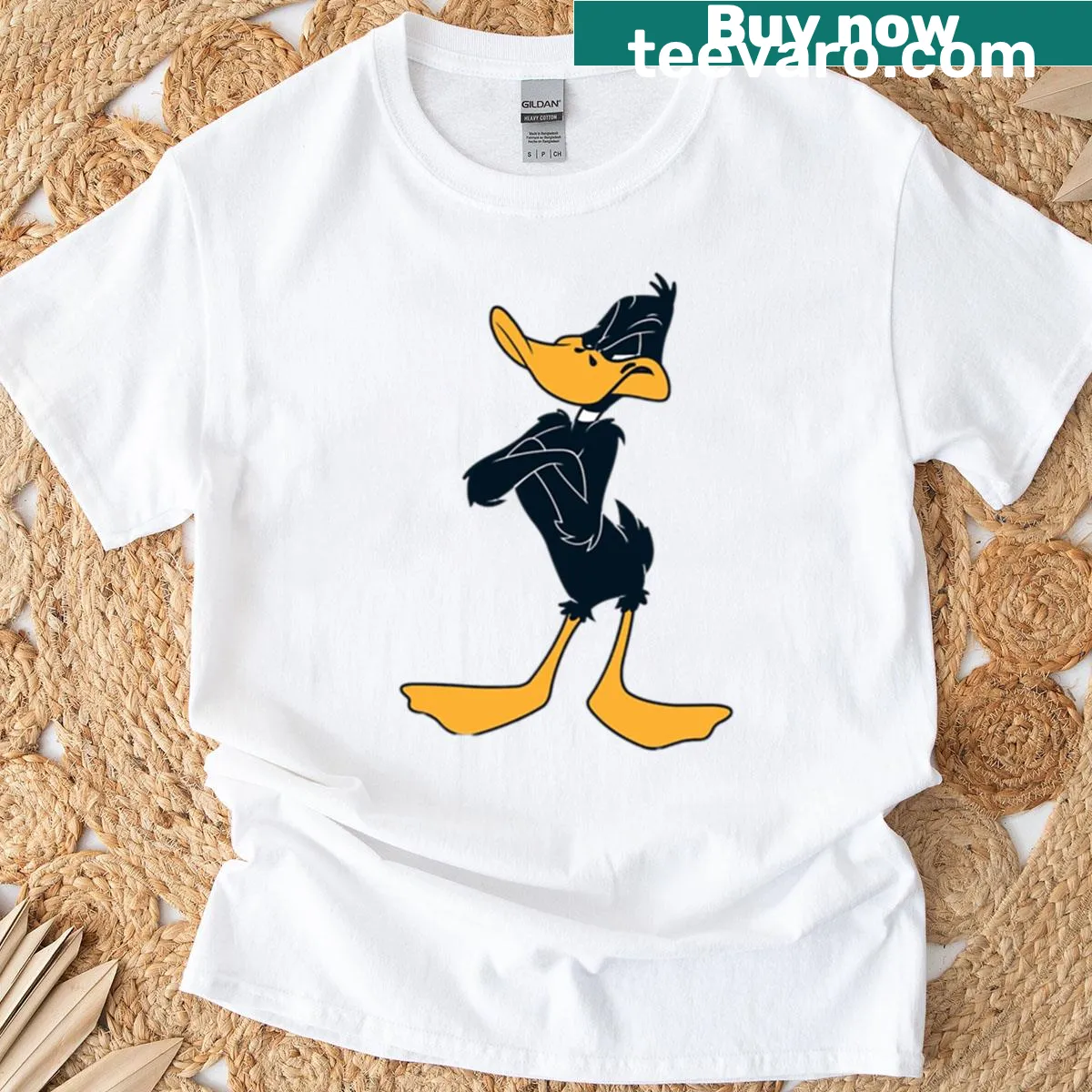 Daffy Duck cartoon character graphic — on a men's t-shirt