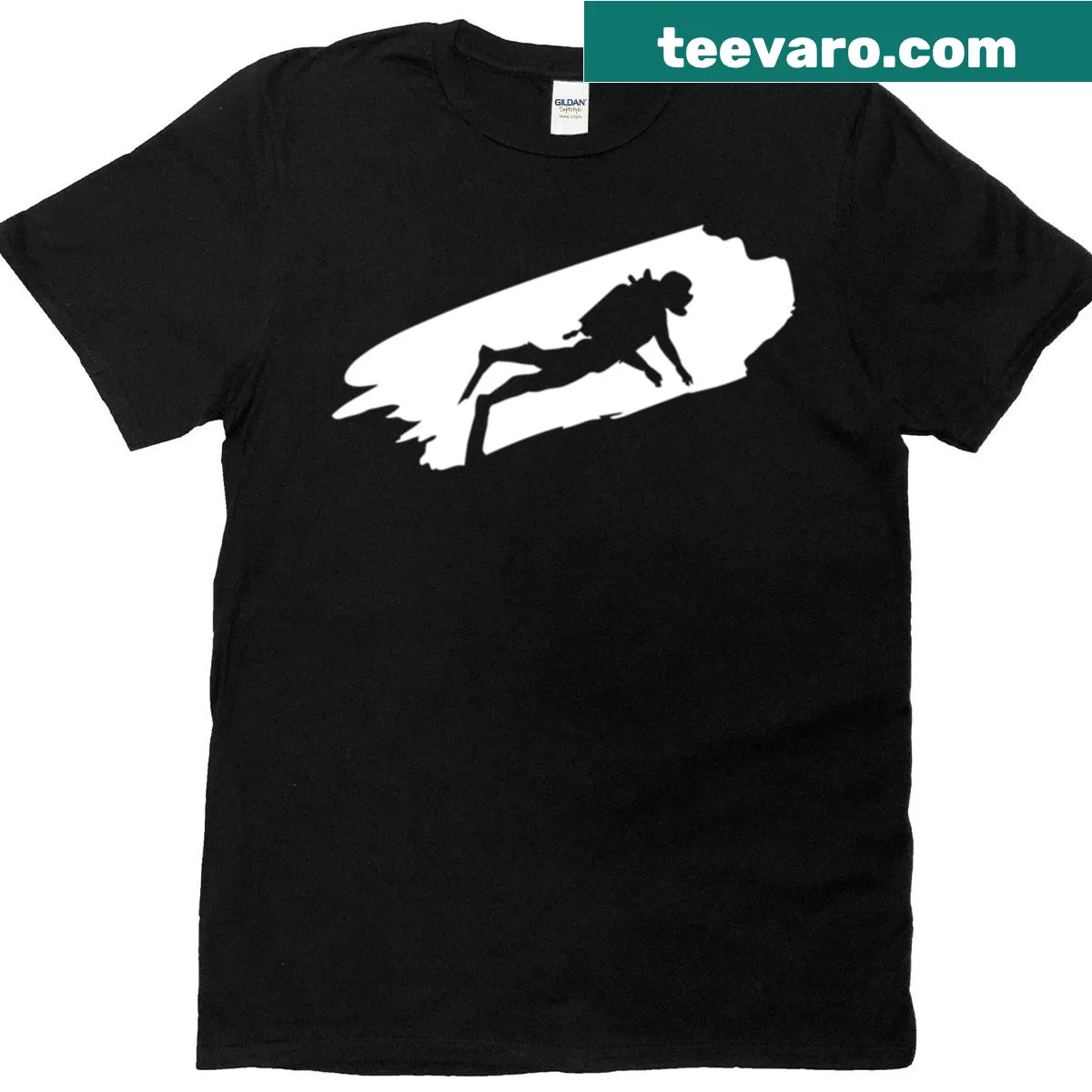 Minimalist diving themed t-shirt with typography — on a men's t-shirt
