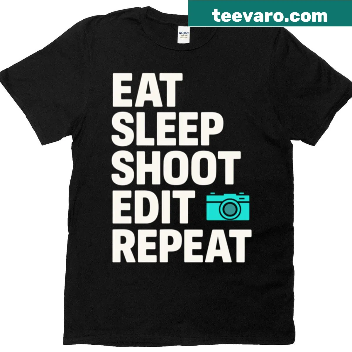Inspirational t-shirt with text about the photographer's daily routine — on a men's t-shirt