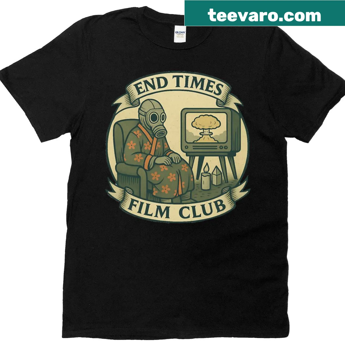 T-shirt featuring the End Times Film Club design from Anihilist Society Series — on a men's t-shirt
