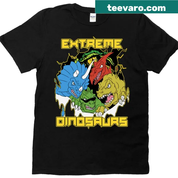 T-shirt featuring illustrated dinosaurs in action