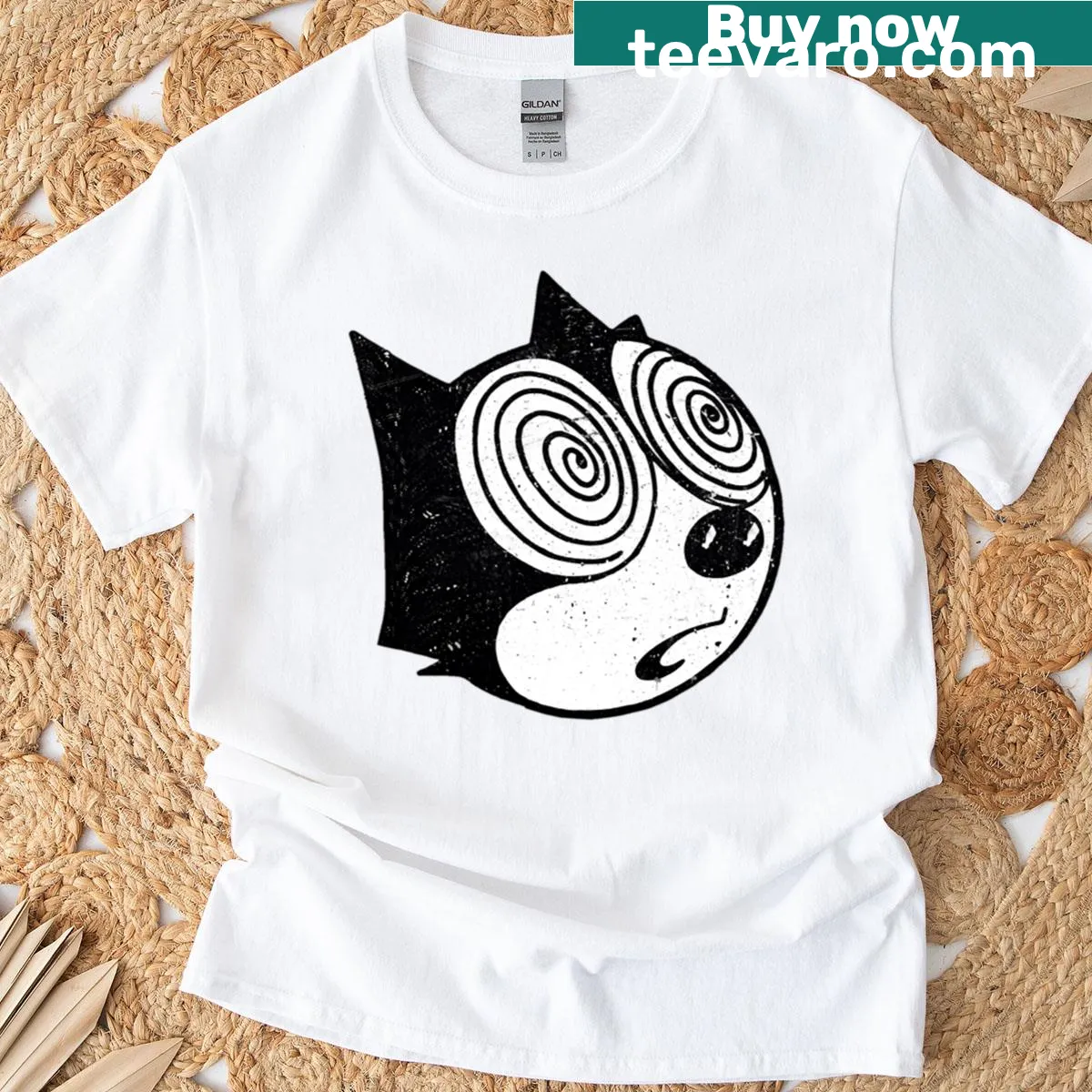 Cartoon t-shirt featuring Felix the Cute Cat — on a men's t-shirt