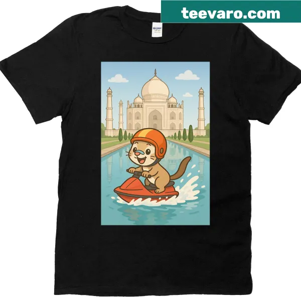 T-shirt featuring a ferret jet skiing in a playful graphic