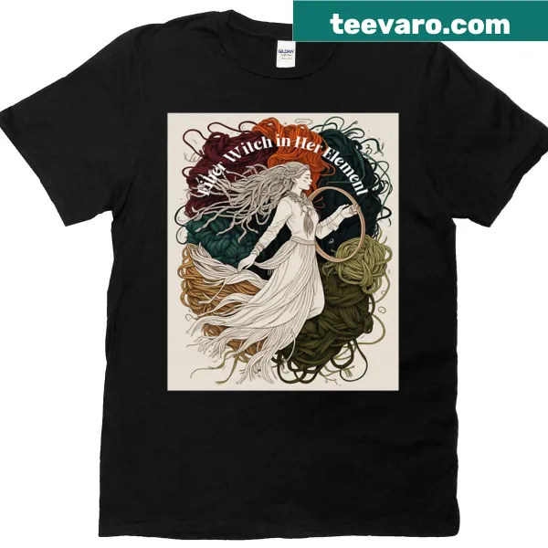 T-shirt showcasing a fiber artist in her element with yarn and macrame