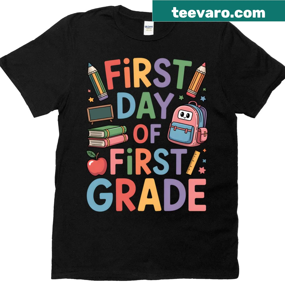 Cheerful first grade back to school t-shirt — on a men's t-shirt