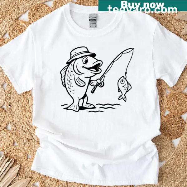 Playful t-shirt celebrating fishing with whimsical fish graphics
