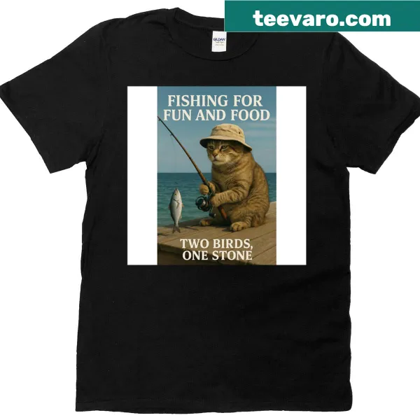 Funny fishing cat graphic t-shirt