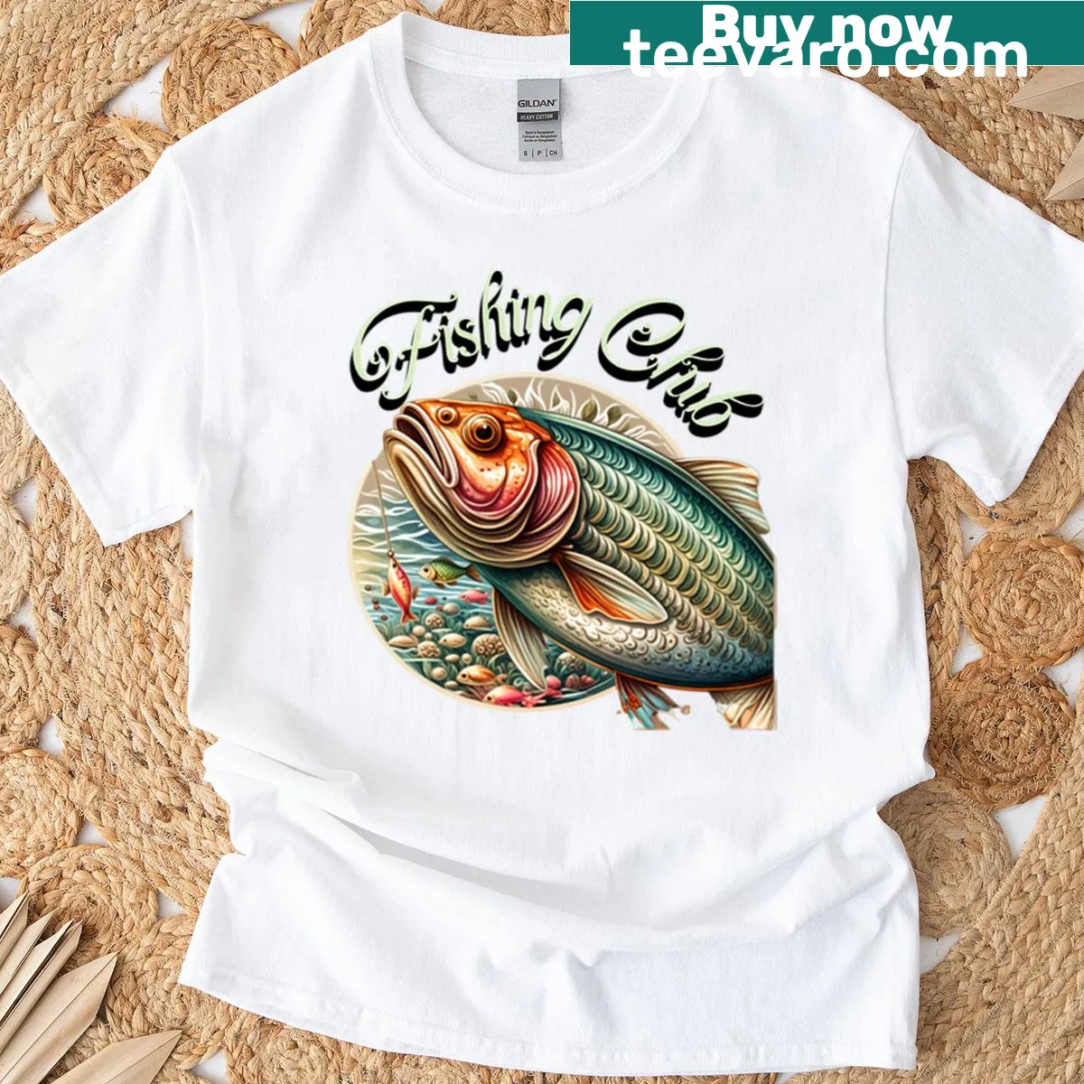 Artistic illustration of fish underwater on a T-shirt — on a men's t-shirt