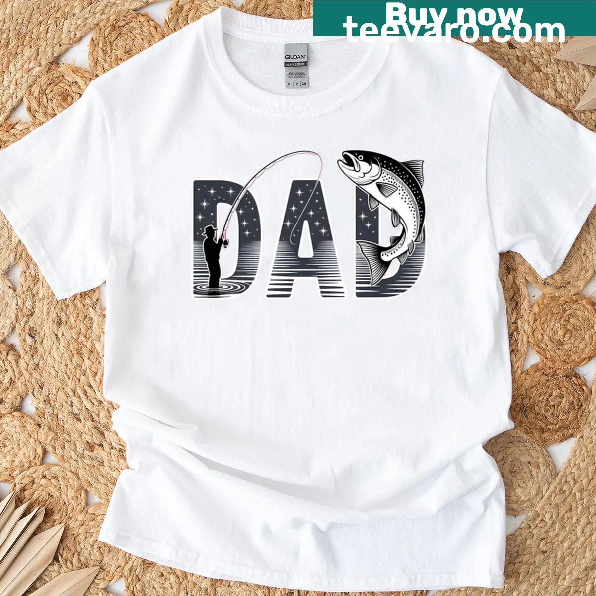 Fishing-themed t-shirt celebrating fatherhood — on a men's t-shirt