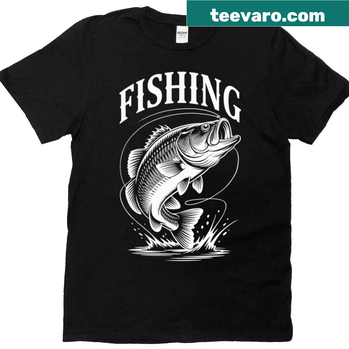 Graphic T-shirt with a fish jumping out of the water — on a men's t-shirt