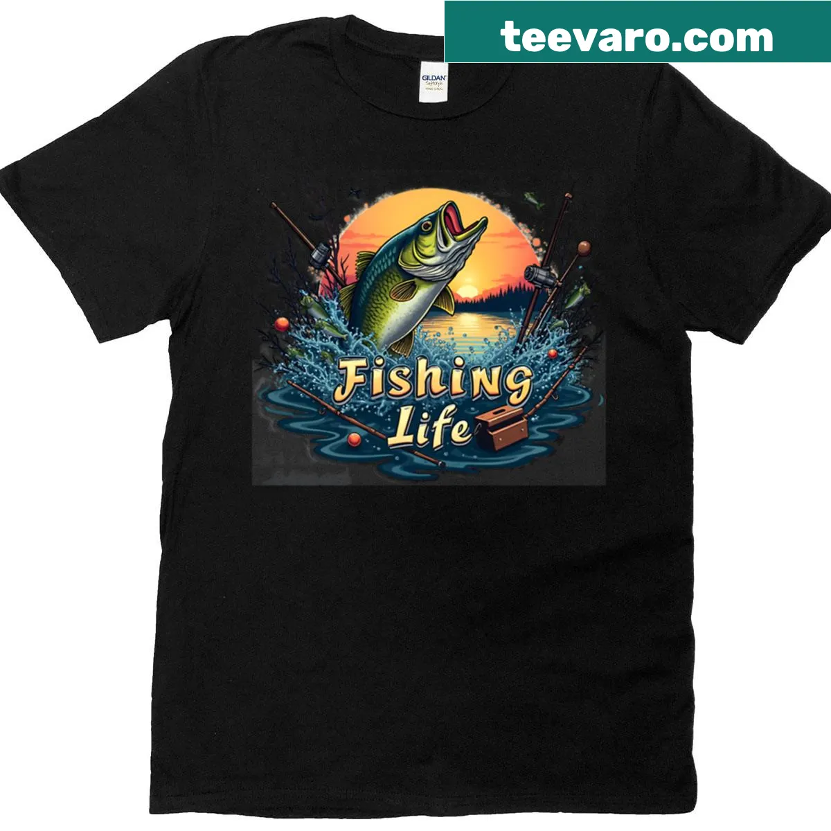 Fishing Life graphic t-shirt with an emblematic design — on a men's t-shirt