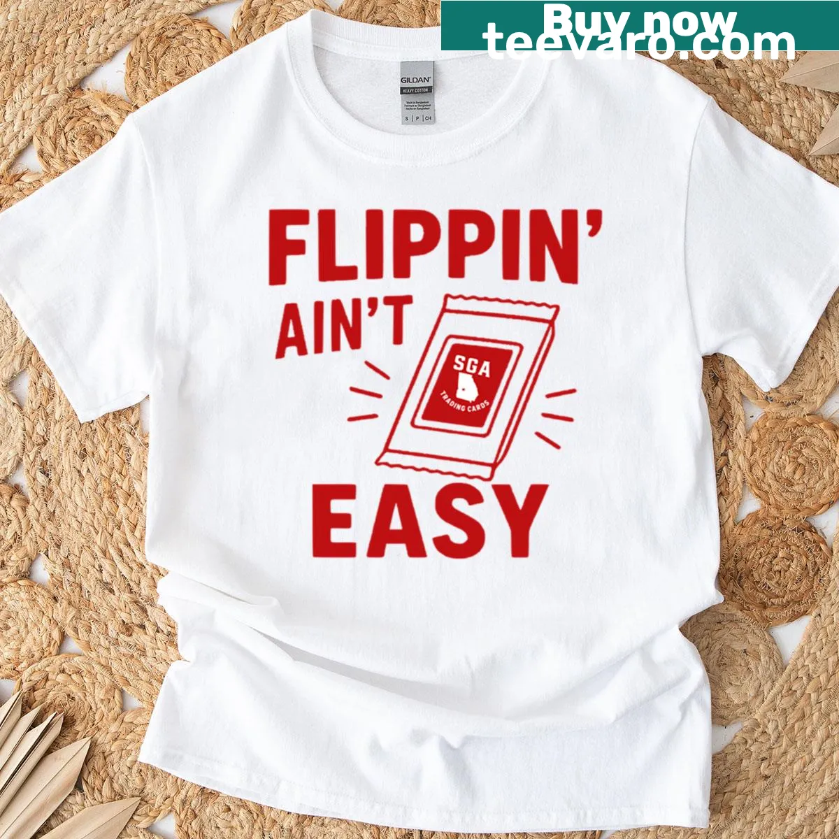Vintage sports card hustler t-shirt with humorous text — on a men's t-shirt