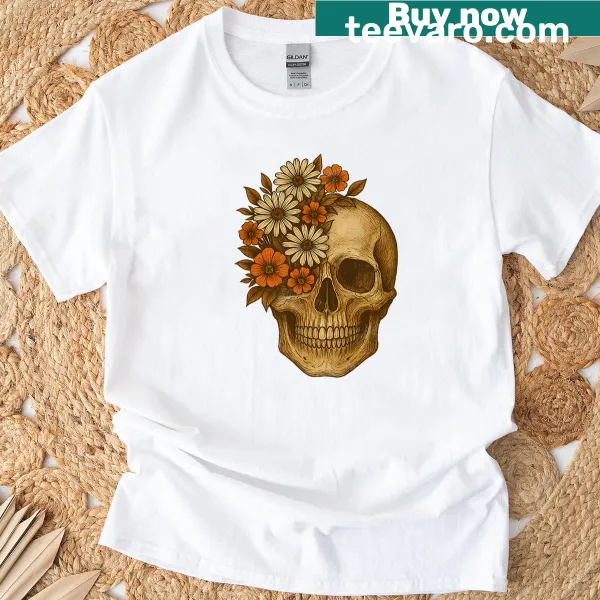 Floral skull design t-shirt for Halloween