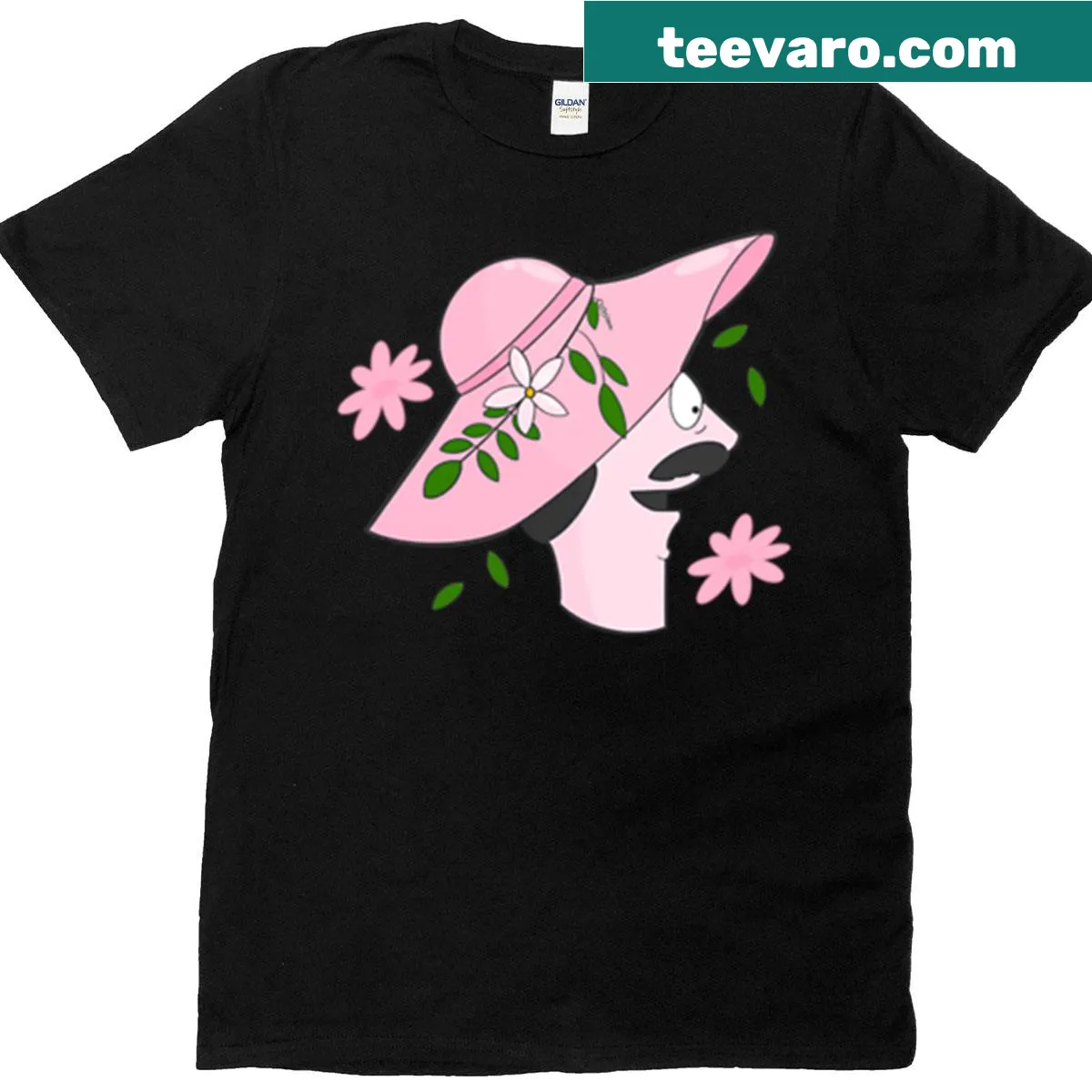 Illustrated Flower Bob graphic t-shirt designed for women — on a men's t-shirt