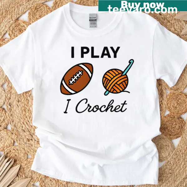 T-shirt featuring a humorous design that combines football and crochet