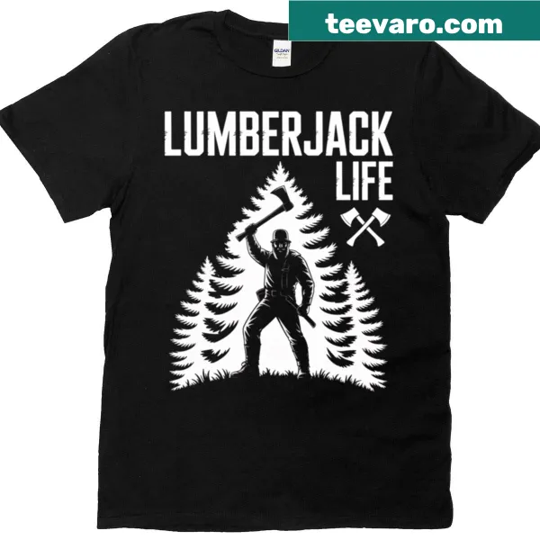 Silhouette of a lumberjack in the forest on a t-shirt