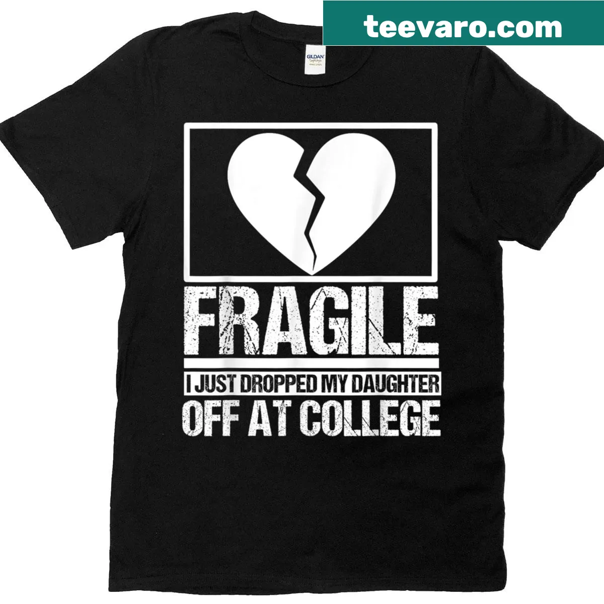 T-shirt with 'Fragile' design for parents dropping off kids at college — on a men's t-shirt
