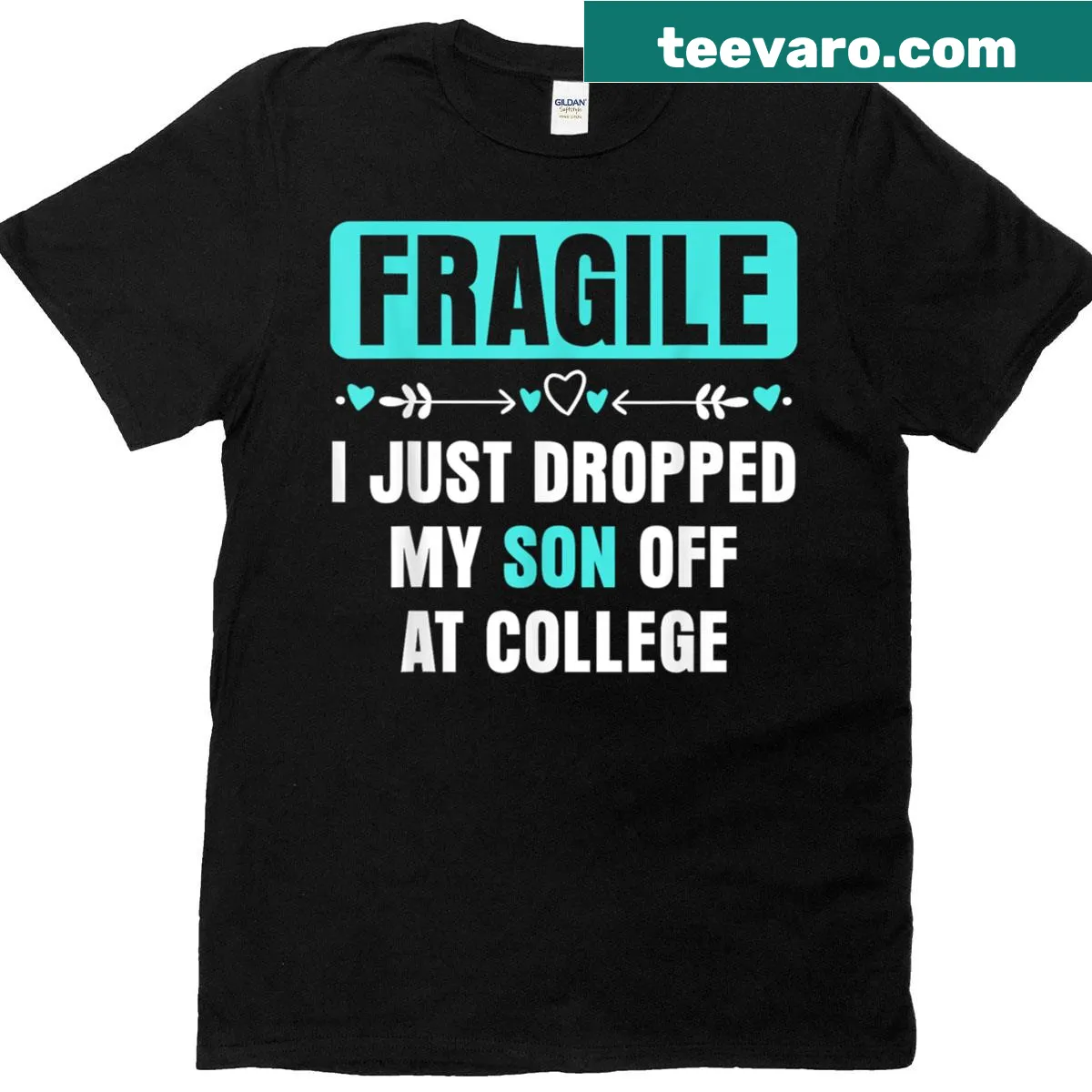 Typography T-shirt with the phrase about dropping son off at college — on a men's t-shirt