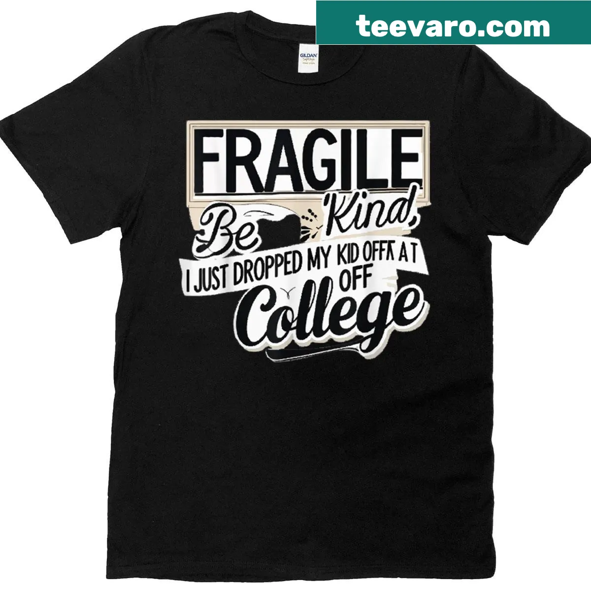Typography T-shirt expressing feelings about dropping kid off at college — on a men's t-shirt