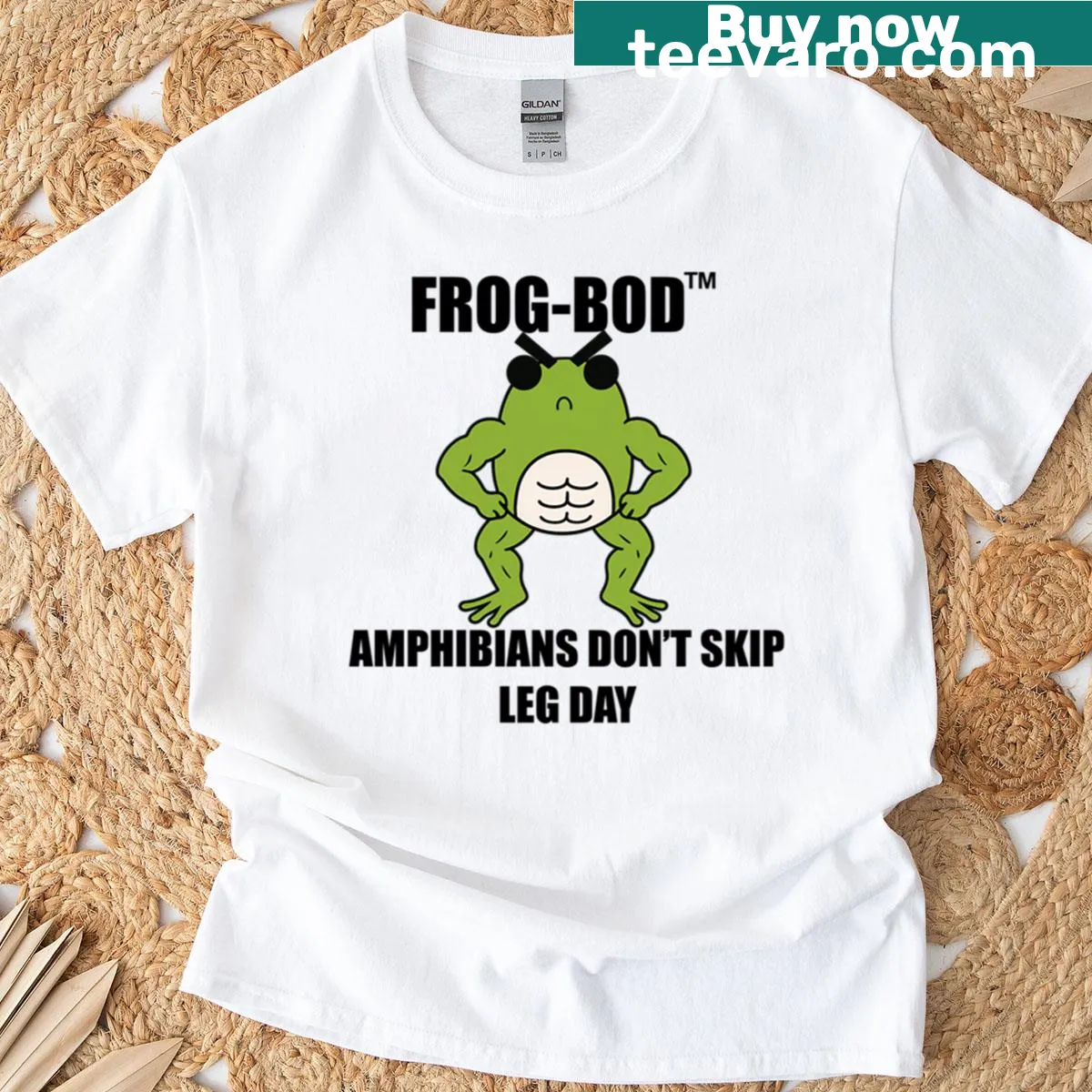 T-shirt featuring a playful frog graphic — on a men's t-shirt