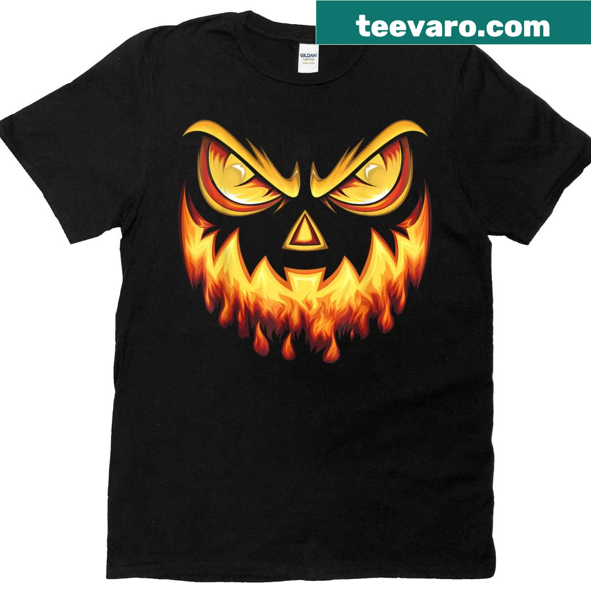 Cartoon Jack O' Lantern face t-shirt designed for Halloween — on a men's t-shirt