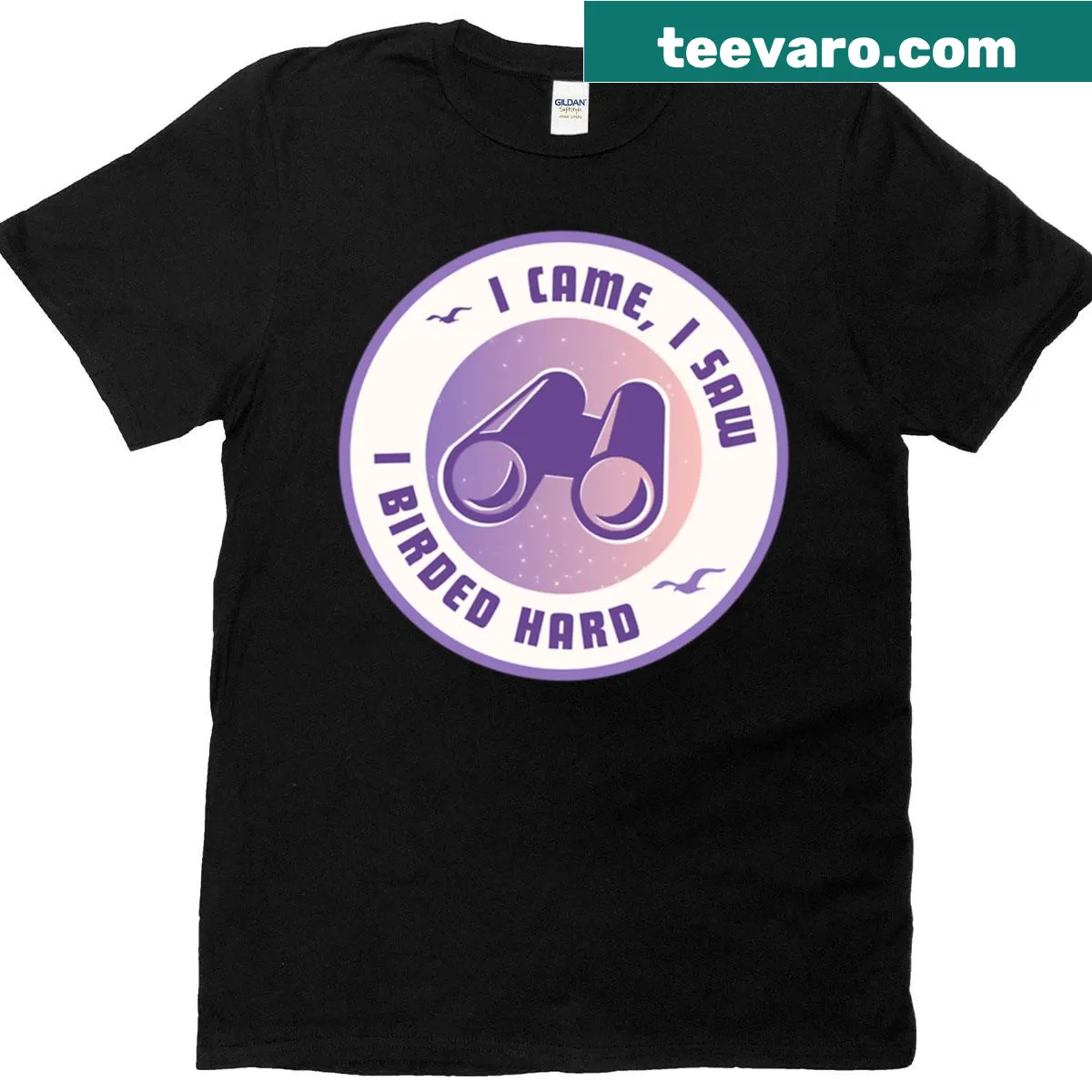 Birding quote t-shirt with 'I Came, I Saw, I Birded Hard' — on a men's t-shirt
