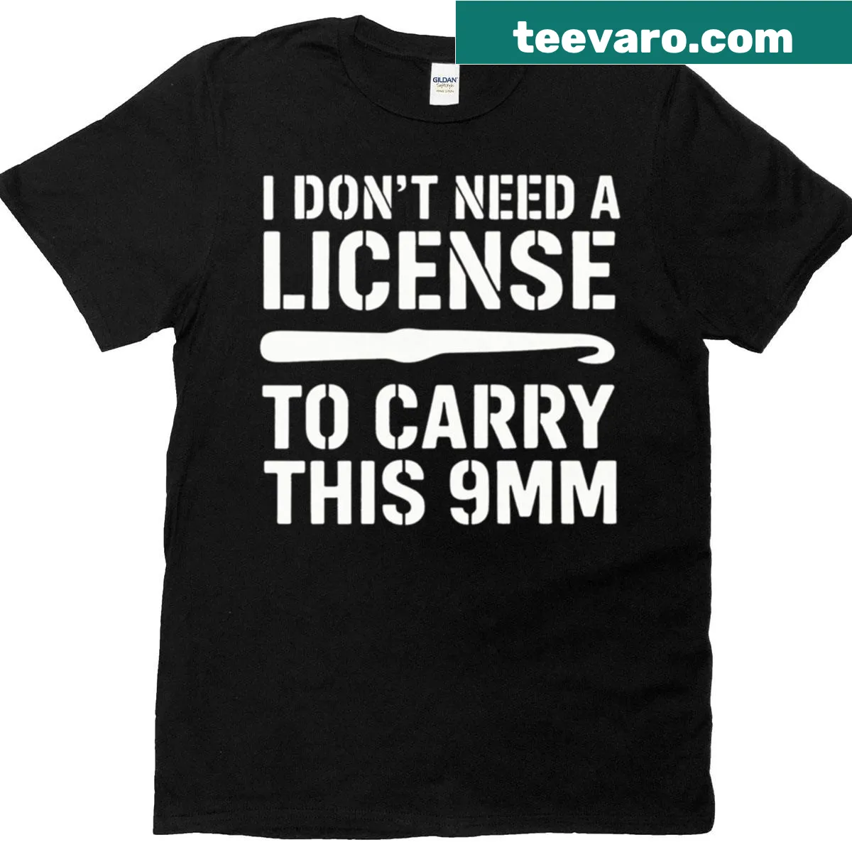 Playful crochet-themed shirt featuring a 9mm crochet hook. — on a men's t-shirt